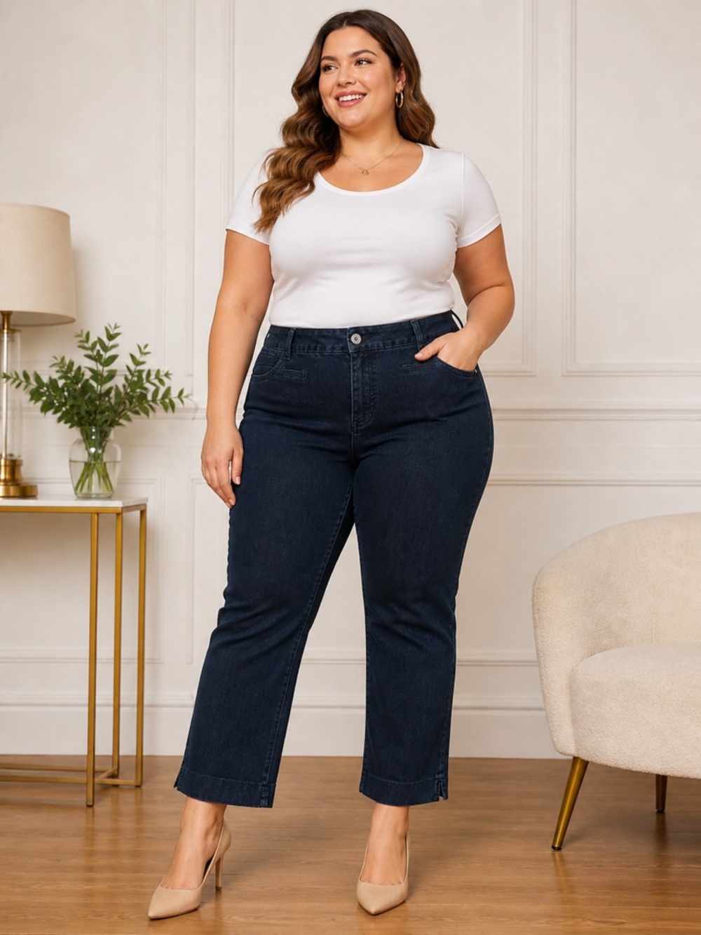 Plus-Size High-Rise Straight Leg Talbots Jeans - Dark Indigo